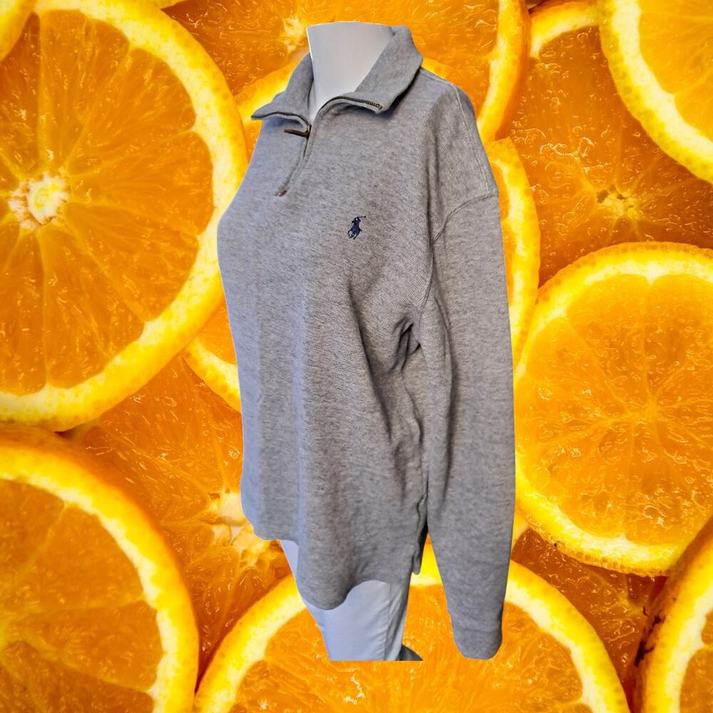 Polo Ralph Lauren Gray Heathered Cotton Quarter Zip‎ Pullover Sweatshirt Size XL